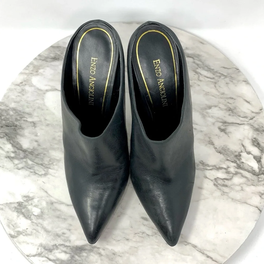 Enzo Angiolini Faxon Pointed Toe Leather Mules 7.5 Minimalist Edgy Classic Chic - Picture 6 of 12